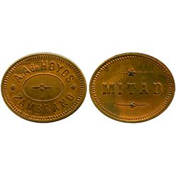 Zambrano, Colombia, oval copper "mitad" token, A.A. de Hoyos, 1913(?).