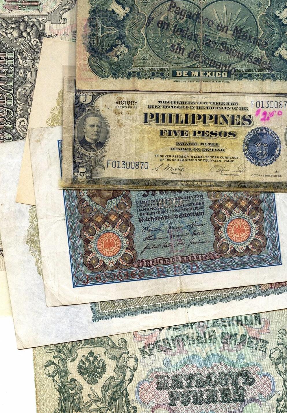 Money In 1900 Lot of 10 late-1800s and early-1900s banknotes from around the world ...