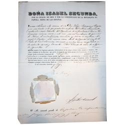 1856 Spanish official document stamped and sealed by Queen Isabel II.