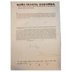 1867 Spanish official document stamped and sealed by Queen Isabel II.