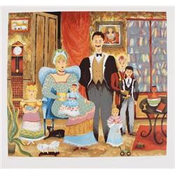 Signed Family 1900 Lithograph