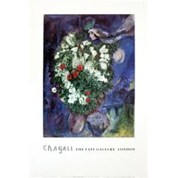 1985 Chagall Bouquet with Flying Flowers Poster