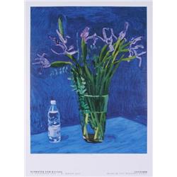 Hockney Iris with Evian bottle Poster