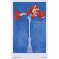Mondrian Red Amaryllis on Blue Background Poster