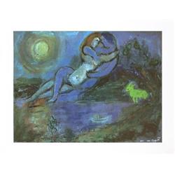 Chagall Blue couple by the seashore Poster