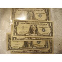 Five 1957 $1 Silver Certificates