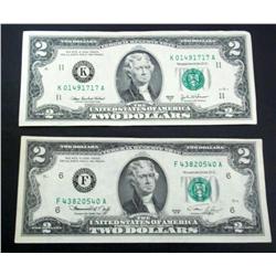 Lot-Two $2 Bills Pristine Condition 1976 & 2003