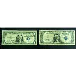 Two $1 Silver Bearer Certificates Blue Seals