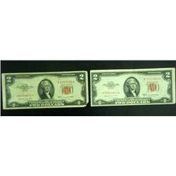 Lot-Two $2 "Bearer" US Treasury Notes Red Seal