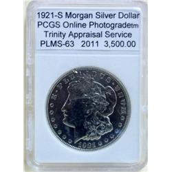 1921-S Morgan PCGS PL-63 With Appraisal