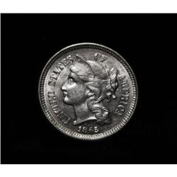 1865 3 Cent  Nickel Grades Gem Uncirculated ms65  CIVIL WAR ISSUE