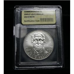 2009-p Louis Braille Uncirculated Silver Commemorative Graded ms70