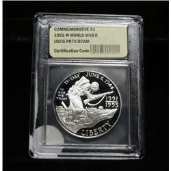 1993-w World War II Proof Commemorative Dollar Graded PR70 DCAM