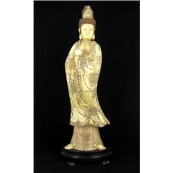 Chinese Handcarved Bone Standing Tibet Buddha on Base (CLB-713)