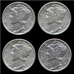 1936P Mercury Dimes AU Lot of 4 (COI-8452)