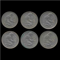 1962-69 Germany 50 Pfg Hi Grade Scarce 6 Pcs (COI-8180)