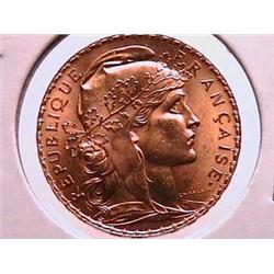 1907 French 20 Franc Gold Piece Brilliant Uncirculated