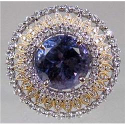 14K WHITE AND YELLOW GOLD TANZANITE AND DIAMOND RING - SIZE 7