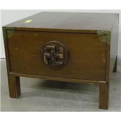 SIDE TABLE W/ DRAWER AND INDIAN PEACE / REVERSE SWASTIKA ON DRAWER