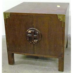 SIDE TABLE / CABINET W/ INDIAN PEACE / REVERSE SWASTIKA ON FRONT