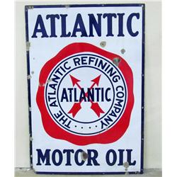 LARGE ATLANTIC MOTOR OIL PORCELAIN ADVERTISING SIGN