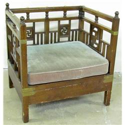 WOODEN CHAIR W/  INDIAN PEACE OR SWASTIKA  DESIGN