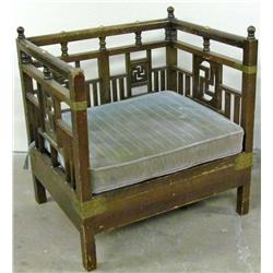 WOODEN CHAIR W/  INDIAN PEACE OR SWASTIKA  DESIGN