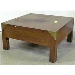 SMALL WOODEN SIDE TABLE W/ METAL CORNERS