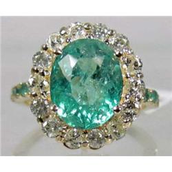 14K GOLD EMERALD AND DIAMOND LADIES RING - SIZE 6.75