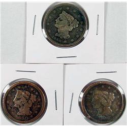 LOT OF 3 EARLY US LARGE CENTS - 1840, 1846, 1850