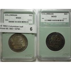 1892 and 1893 Columbian half $  Numitrust 65. BID = $790