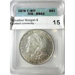 1878 7/8 feather Morgan $  ICG63 graded correctly