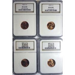 1952S-1953S-2  1955S Lincoln pennys all NGC66RED