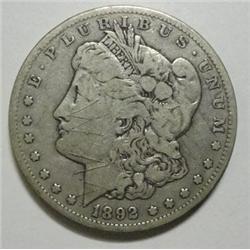 1892CC Morgan $  VG/F with multiple scratches obverse
