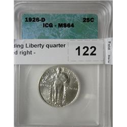 1926D Standing Liberty quarter ICG64 graded right