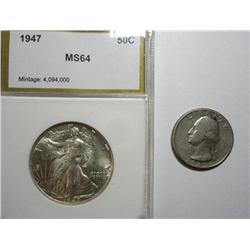 1932D quarter VF and 1947 Walker half $ PCI64