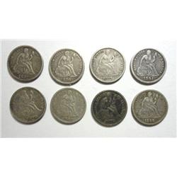 8 Seated Liberty Dimes - Avg VF - 1876-77-86-87-88-89-90-91