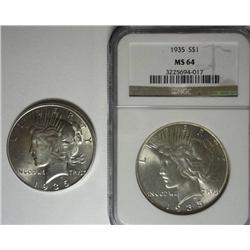 2  1935 Peace $  NGC64 and a raw 61/63