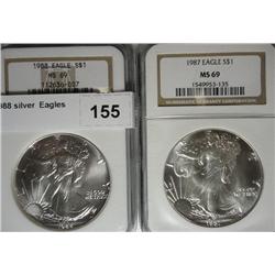 1987 and 1988 silver  Eagles NGC69