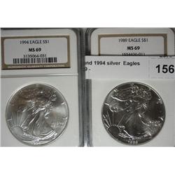 1989 and 1994 silver  Eagles NGC69