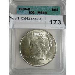 1934D Peace $  ICG63 should be a 64