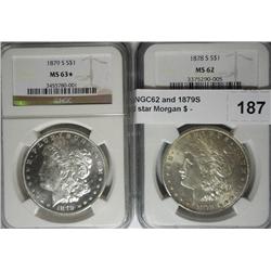 1878S NGC62 and 1879S NGC63 star Morgan $