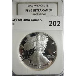 2003W NGCPF69 Ultra Cameo  silver  Eagle