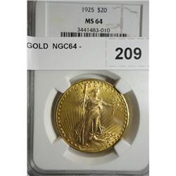 1925 $20 GOLD  NGC64