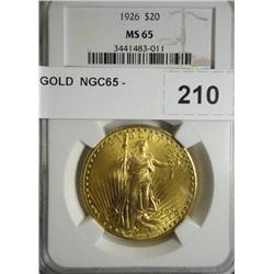 1926 $20 GOLD  NGC65