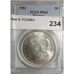 1921 Morgan $  PCGS63