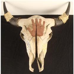 Native American Ceremonial Hand Painted Cow Skull