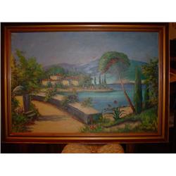 Painting Oil on canvas Greek willage circa 1950