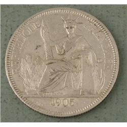 High Grade 1905A French Indo China Piastre Silver Coin