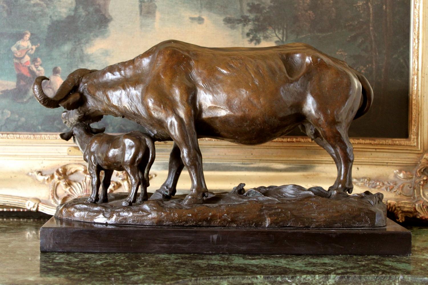 SM426 Gigantic Bronze Sculpture Cape Water Buffalo and Calf